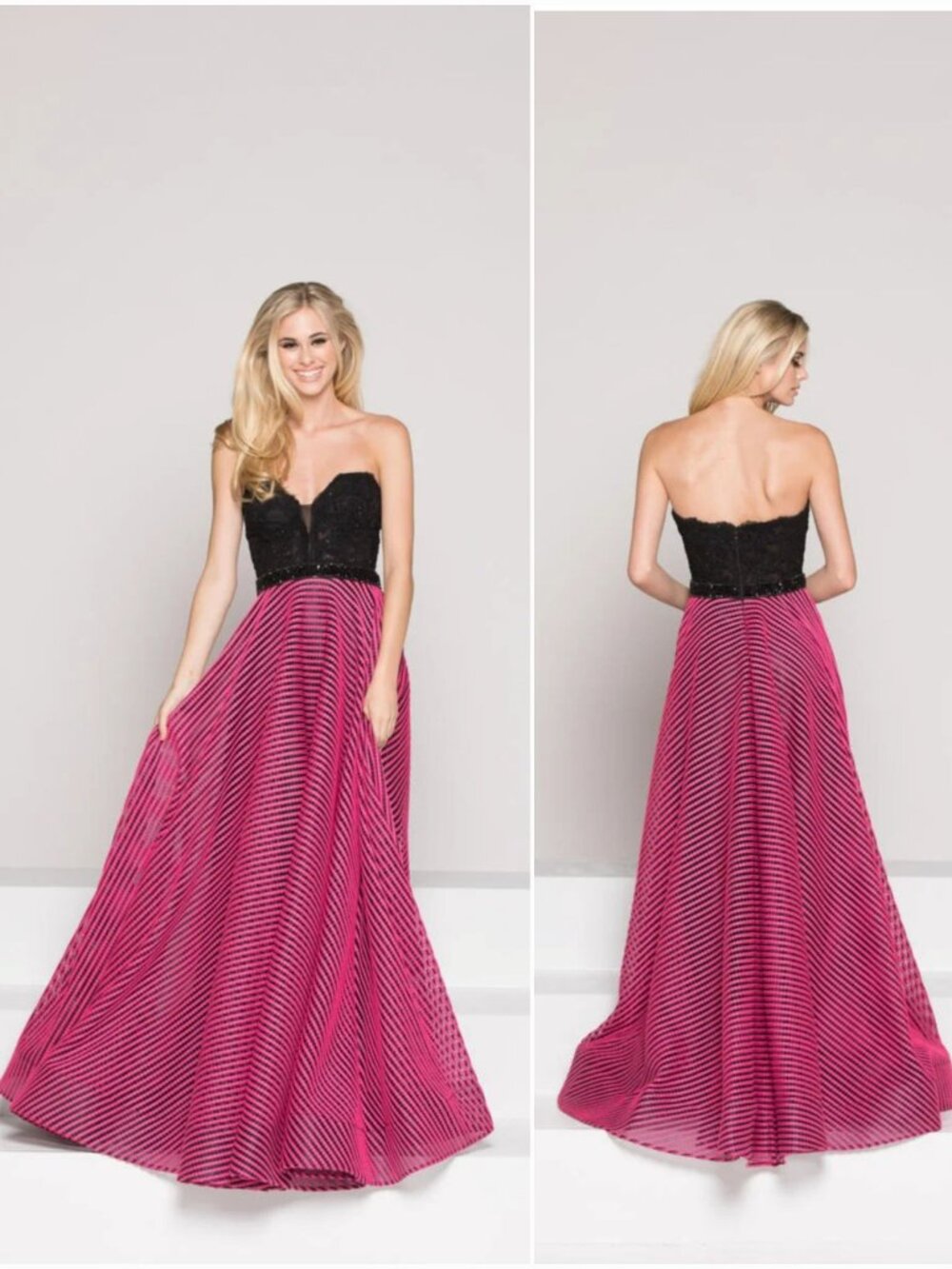 Colors Dress Fuchsia Black Striped Ribbon Tape Mesh Dress
